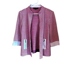 Ming Wang Red + Pink Check Collar Jacket Blazer Cardigan S